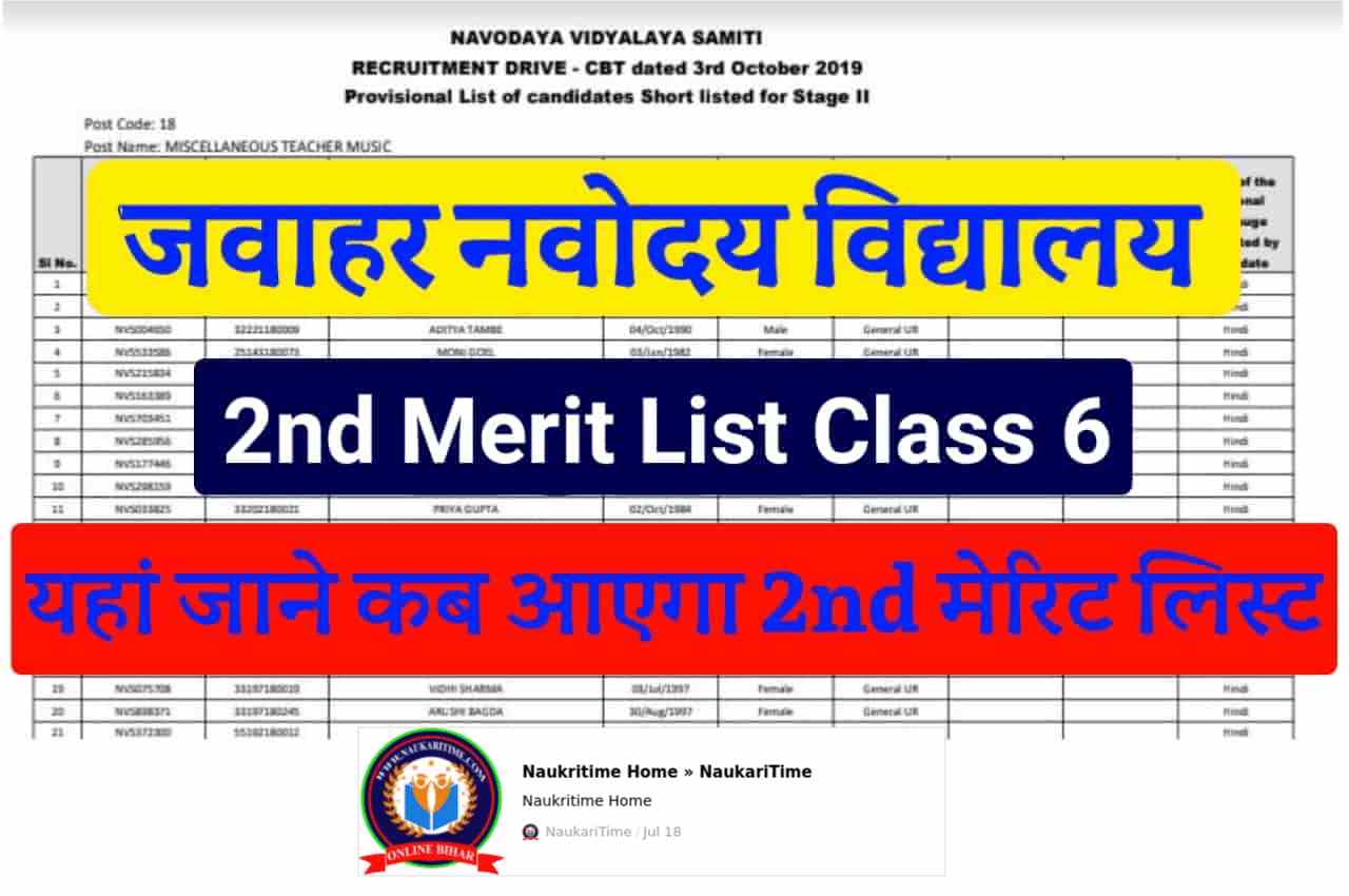 JNVST Class 6 Waiting List Download