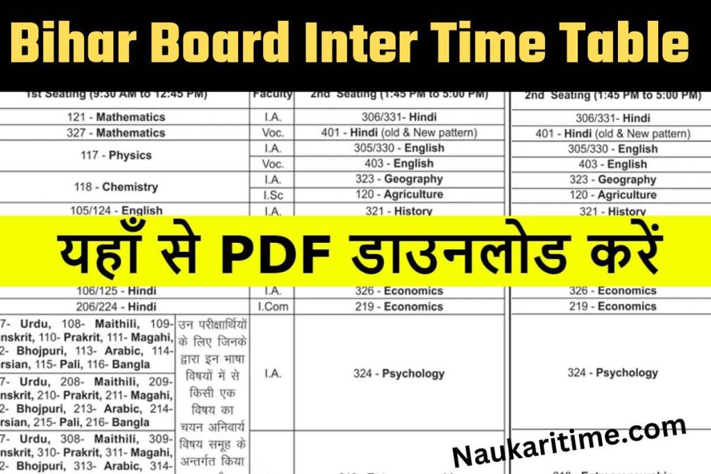 Bihar Board Inter Time Table 2023