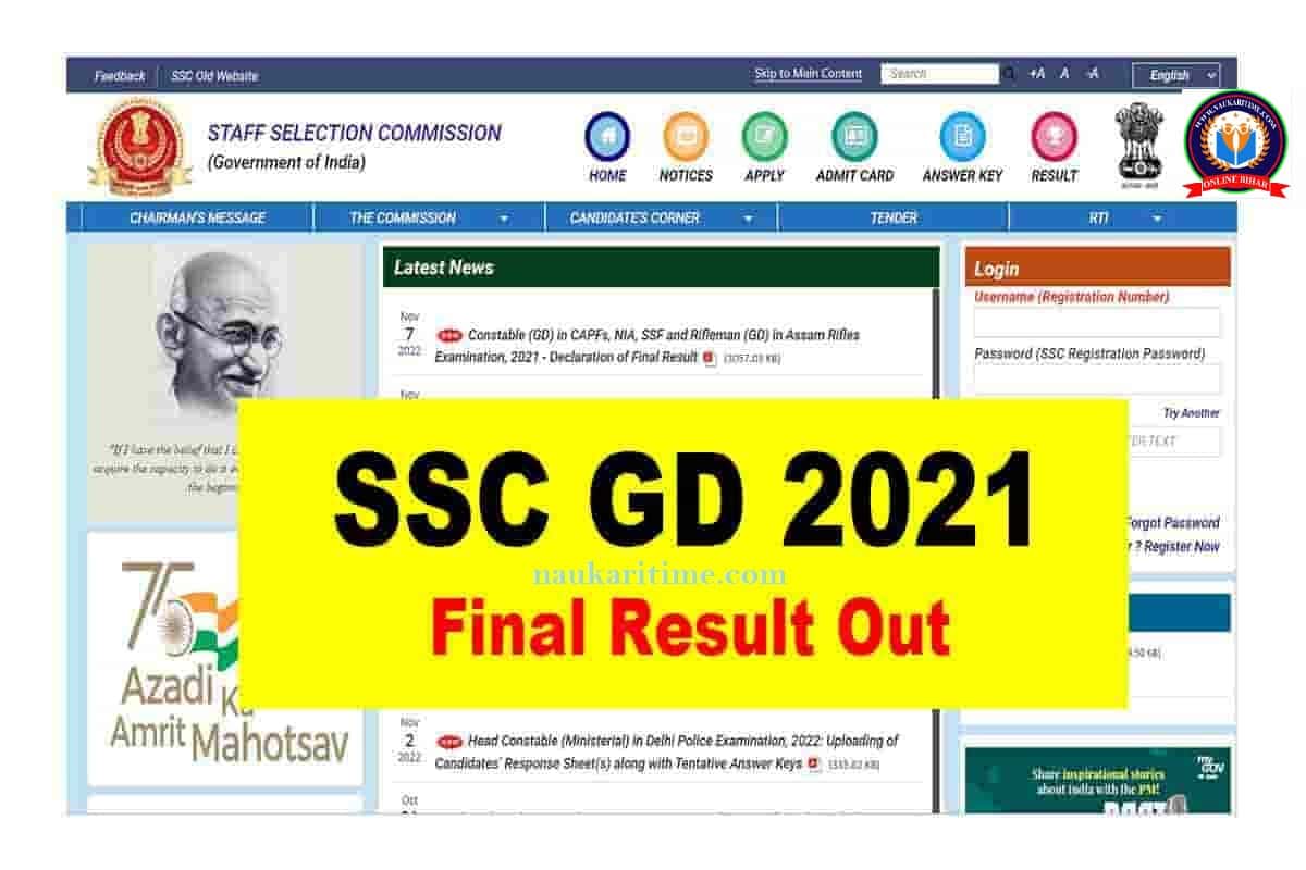 SSC GD 2021 Final Result Out